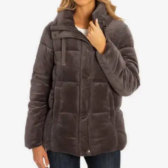 Isaac Mizrahi NY velvet puffer winter jacket grey size small - Picture 10 of 10